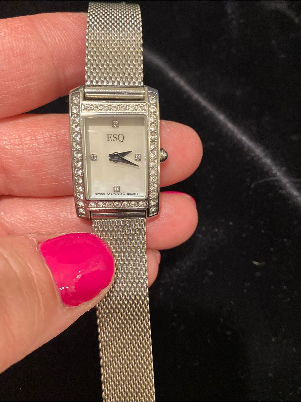 Esq Movado Women’s Silver Mesh Bracelet Watch with Crystal Bezel